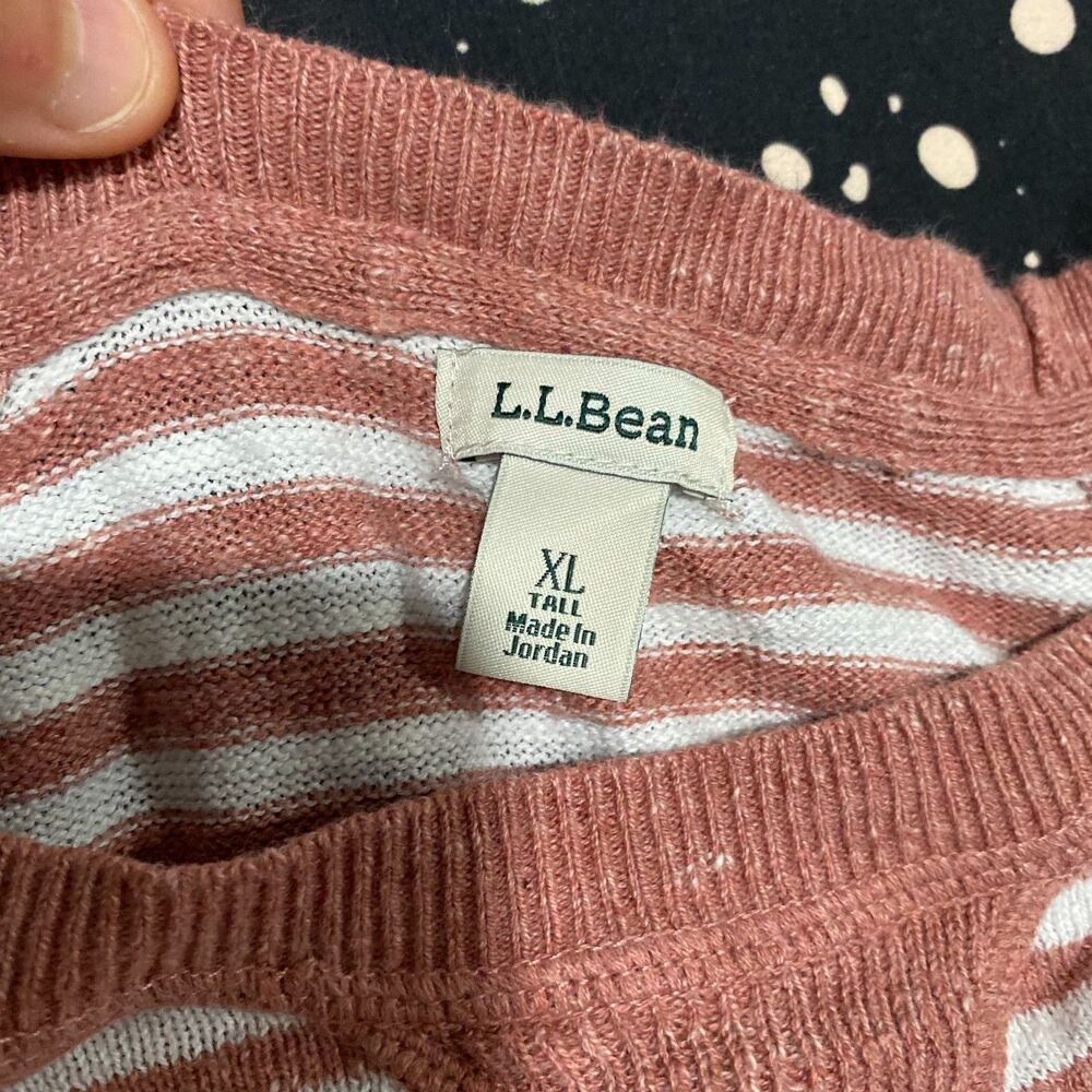 L.L.Bean Sweater Women's XLT Brown Striped Cotton Knitted Raglan Sleeve Preppy - Picture 2 of 6